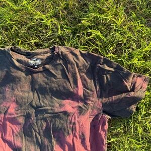 Hollister Black and Red Tie-Dye stacked curve hem Tee